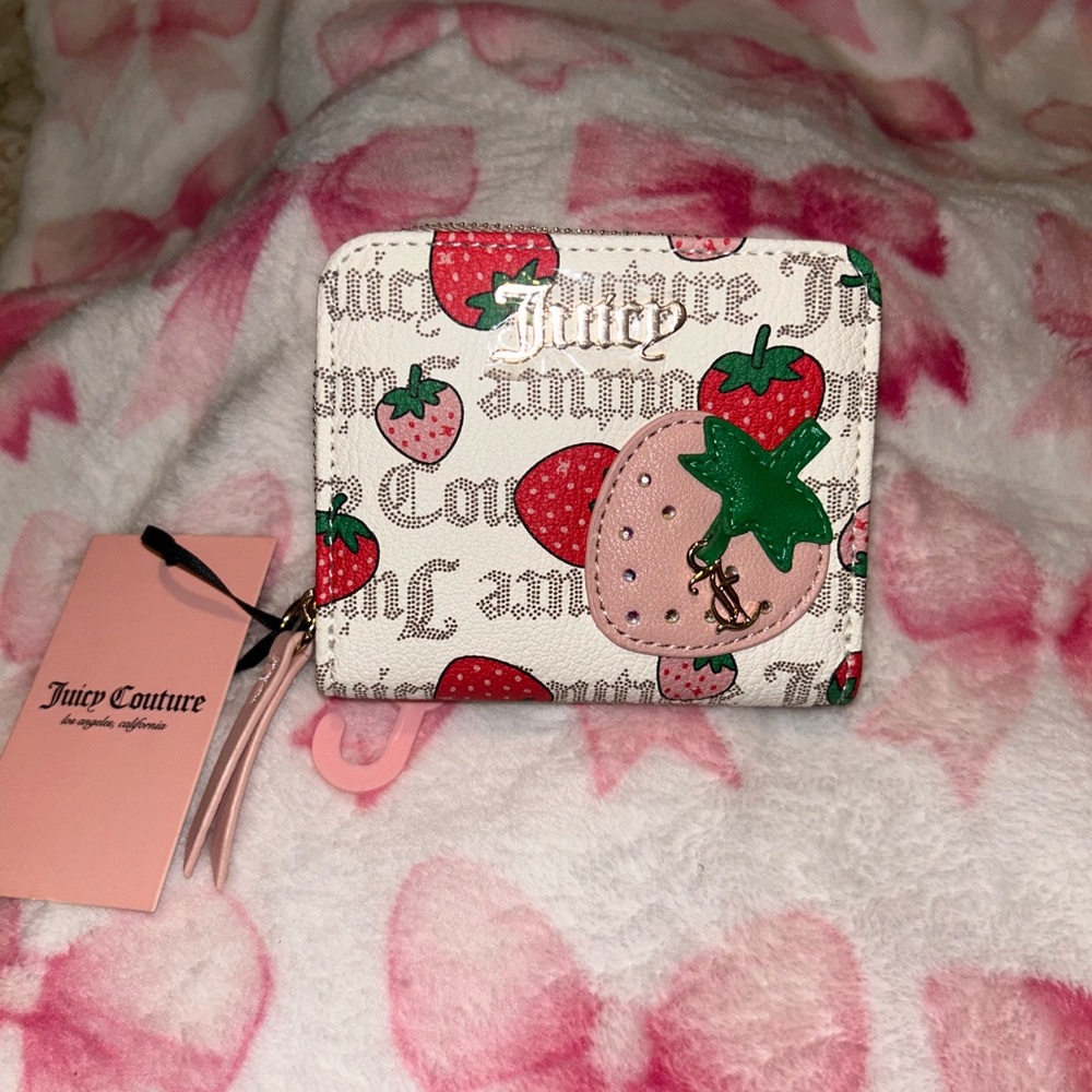 Juicy Couture White Wallet with Pink & Red Strawberry Print